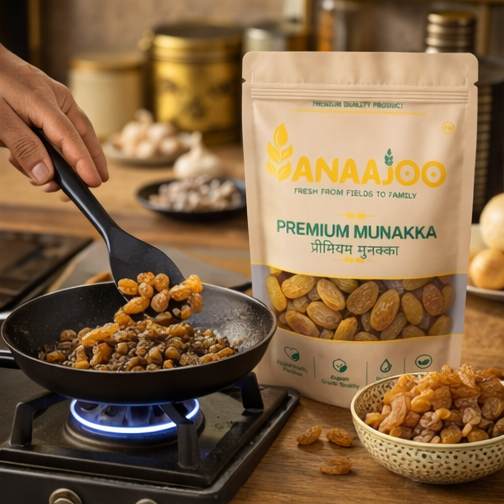 Anaajoo Premium Munakka (प्रीमियम मुनक्का) | Large Raisins, Natural Sweet, Chemical-Free, Wellness Dry Fruit