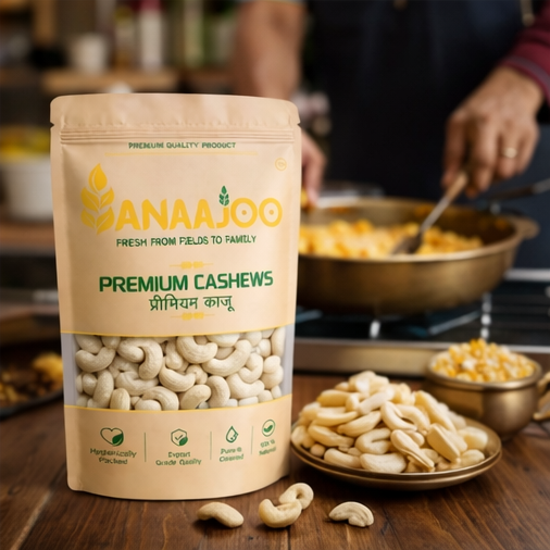 Anaajoo Premium Cashews (प्रीमियम काजू) | Kaju, Creamy & Crunchy, Chemical-Free, Luxury Dry Fruit