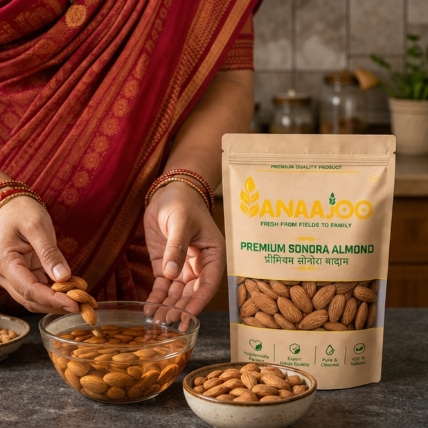 Anaajoo Premium Sonora Almond (प्रीमियम सोनोरा बादाम) | Crunchy Badam, Chemical-Free, Sortex Cleaned, Premium Quality