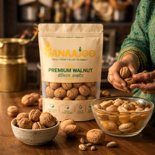 Anaajoo Premium Walnut (प्रीमियम अखरोट) | Akhrot Kernels, Chemical-Free, Sortex Cleaned, Omega-Rich