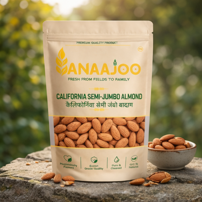 Anaajoo California Semi-Jumbo Almond (कैलिफोर्निया सेमी जंबो बादाम) | Medium-Large Badam, Premium Quality, Chemical-Free