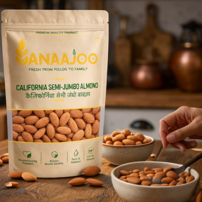 Anaajoo California Semi-Jumbo Almond (कैलिफोर्निया सेमी जंबो बादाम) | Medium-Large Badam, Premium Quality, Chemical-Free