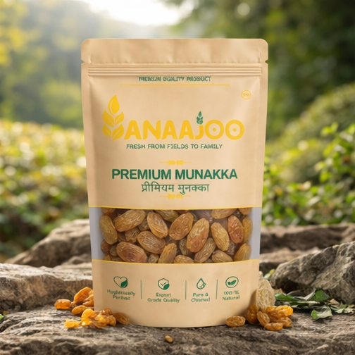 Anaajoo Premium Munakka (प्रीमियम मुनक्का) | Large Raisins, Natural Sweet, Chemical-Free, Wellness Dry Fruit