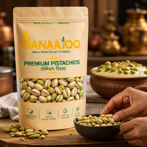 Anaajoo Premium Pistachios (प्रीमियम पिस्ता) | Crunchy, Naturally Delicious, Chemical-Free Dry Fruit