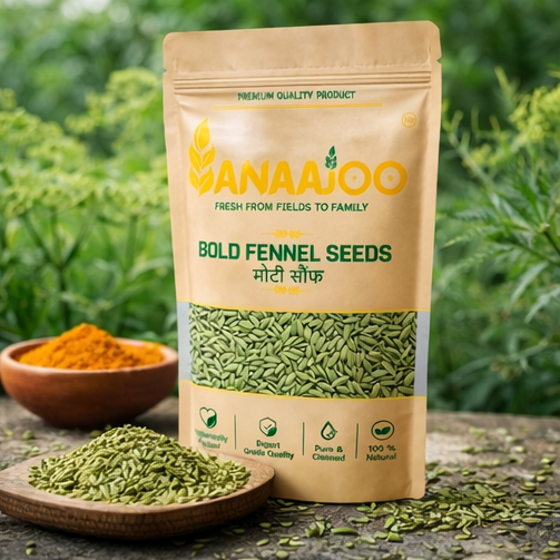 Anaajoo Bold Fennel Seeds (मोटी सौंफ) | Premium Large Saunf, Chemical-Free, Sortex Cleaned, Rich Aroma