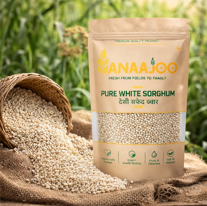 Anaajoo Pure White Sorghum (देसी सफेद ज्वार) | Premium Jowar Grain, Chemical-Free, Sortex Cleaned, Gluten-Free