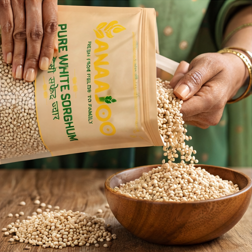 Anaajoo Pure White Sorghum (देसी सफेद ज्वार) | Premium Jowar Grain, Chemical-Free, Sortex Cleaned, Gluten-Free