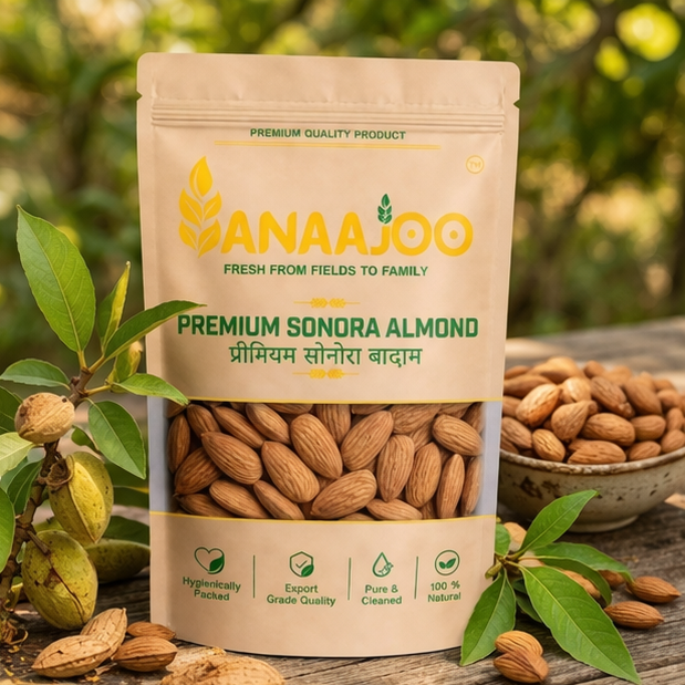 Anaajoo Premium Sonora Almond (प्रीमियम सोनोरा बादाम) | Crunchy Badam, Chemical-Free, Sortex Cleaned, Premium Quality