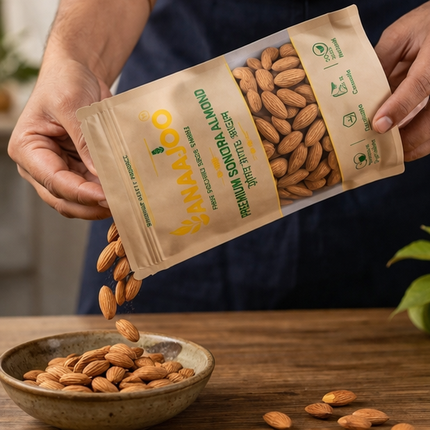 Anaajoo Premium Sonora Almond (प्रीमियम सोनोरा बादाम) | Crunchy Badam, Chemical-Free, Sortex Cleaned, Premium Quality