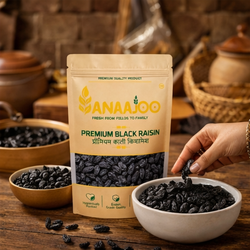 Anaajoo Premium Black Raisins (प्रीमियम काली किशमिश) | Iron-Rich, Naturally Sweet, Chemical-Free Dry Fruit