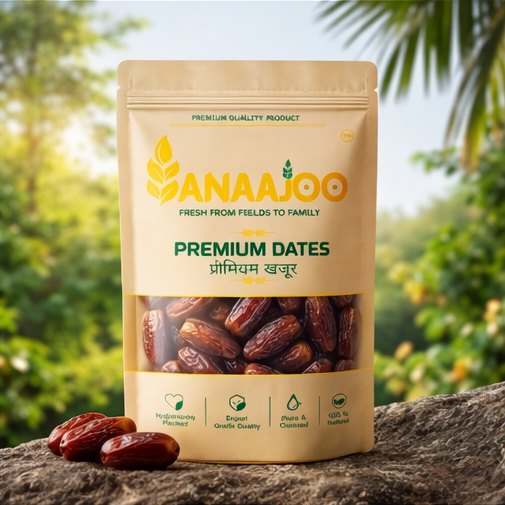 Anaajoo Premium Dates (प्रीमियम खजूर) | Soft & Naturally Sweet, Chemical-Free, Energy-Rich Dry Fruit