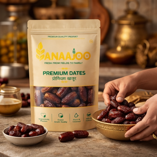 Anaajoo Premium Dates (प्रीमियम खजूर) | Soft & Naturally Sweet, Chemical-Free, Energy-Rich Dry Fruit