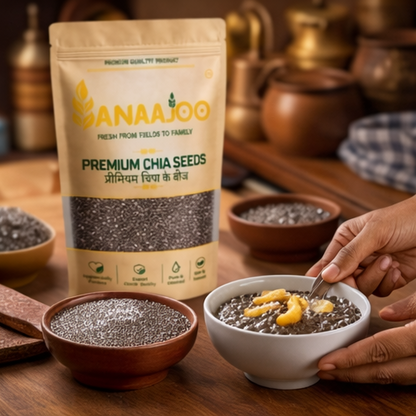Anaajoo Premium Chia Seeds (प्रीमियम चिया के बीज) | Omega-3 Superfood, High Fiber, Chemical-Free