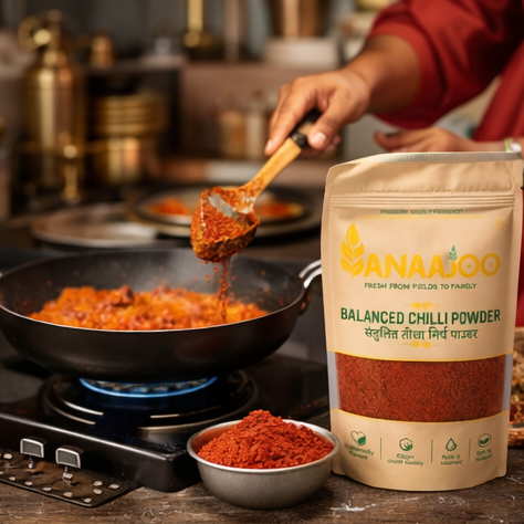 Anaajoo Balanced Chilli Powder (संतुलित तीखा मिर्च पाउडर) | Premium Lal Mirch Powder, Perfect Spice & Color, Chemical-Free