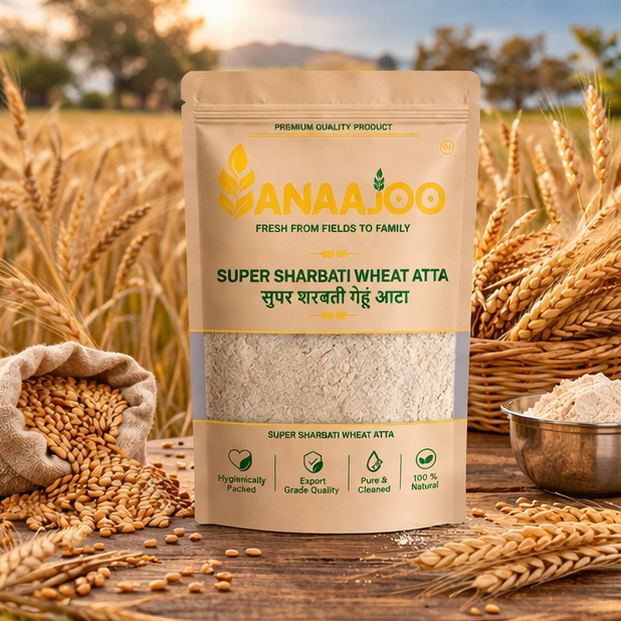 Anaajoo Super Sharbati Wheat Atta (सुपर शरबती गेहूं आटा) | Premium Chakki Fresh Atta, Soft Rotis, Chemical-Free