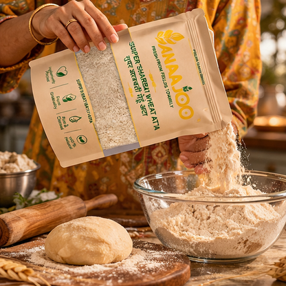 Anaajoo Super Sharbati Wheat Atta (सुपर शरबती गेहूं आटा) | Premium Chakki Fresh Atta, Soft Rotis, Chemical-Free