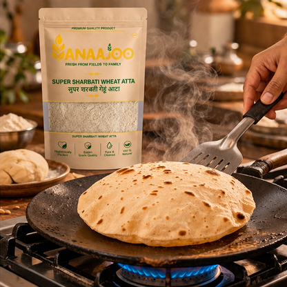 Anaajoo Super Sharbati Wheat Atta (सुपर शरबती गेहूं आटा) | Premium Chakki Fresh Atta, Soft Rotis, Chemical-Free