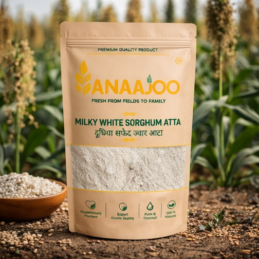 Anaajoo Milky White Sorghum Atta (दूधिया सफेद ज्वार आटा) | Ultra Premium Jowar Flour, Soft Texture, Chemical-Free