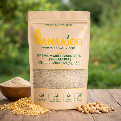Anaajoo Premium Multigrain Atta (Wheat Free) (प्रीमियम मल्टीग्रेन आटा - गेहूं रहित) | Gluten-Free Style, Healthy Flour Blend, Chemical-Free