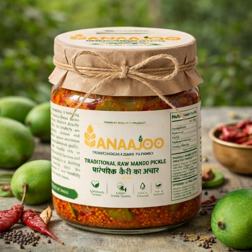 Anaajoo Traditional Raw Mango Pickle (पारंपारिक कैरी का अचार) | Handmade, Chemical-Free, Authentic Homemade Taste