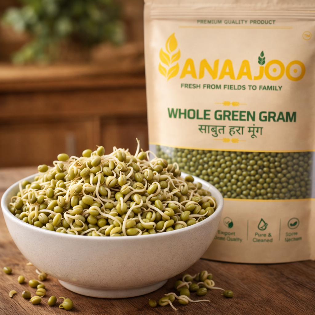 Anaajoo Whole Green Gram (साबुत हरा मूंग) | Premium Moong Whole, Chemical-Free, Sortex Cleaned, High-Protein
