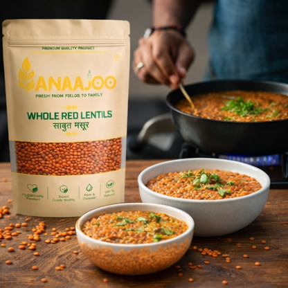 Anaajoo Whole Red Lentils (साबुत मसूर) | Premium Masoor Whole, Chemical-Free, Sortex Cleaned, High-Protein