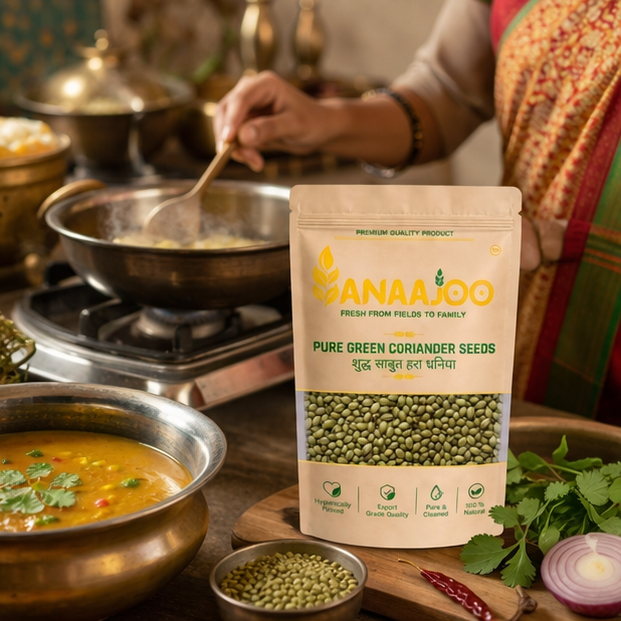 Anaajoo Pure Green Coriander Seeds (शुद्ध साबुत हरा धनिया) | Premium Fresh Dhaniya, Chemical-Free, Sortex Cleaned