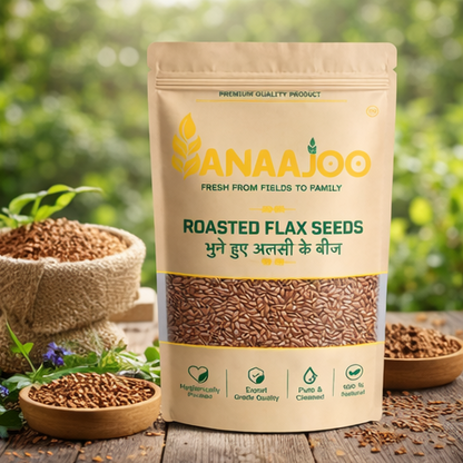 Anaajoo Roasted Flax Seeds (भुने हुए अलसी के बीज) | Ready-to-Eat Alsi Seeds, Omega-Rich, Chemical-Free Superfood