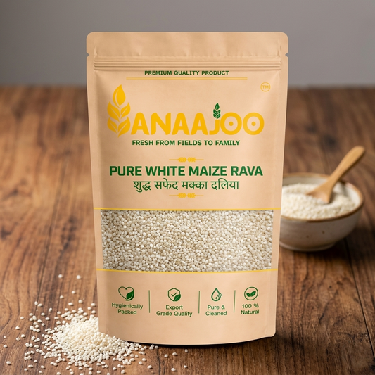 Anaajoo Pure White Maize Rava (शुद्ध सफेद मक्का दलिया) | Premium Makka Daliya, Nutritious & Chemical-Free
