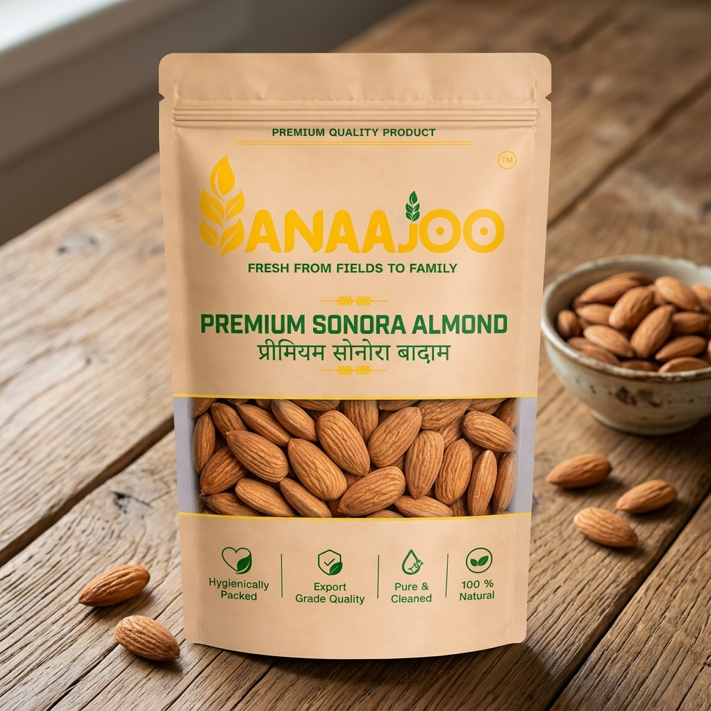 Anaajoo Premium Sonora Almond (प्रीमियम सोनोरा बादाम) | Crunchy Badam, Chemical-Free, Sortex Cleaned, Premium Quality