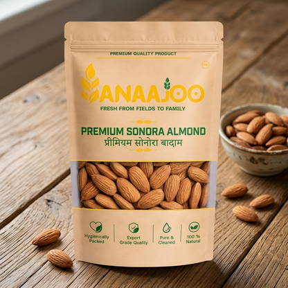 Anaajoo Premium Sonora Almond (प्रीमियम सोनोरा बादाम) | Crunchy Badam, Chemical-Free, Sortex Cleaned, Premium Quality