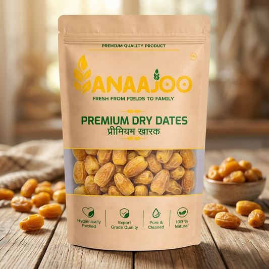 Anaajoo Premium Dry Dates (प्रीमियम खारक) | Natural Energy Snack, Chemical-Free, Nutrient-Rich Dry Fruit