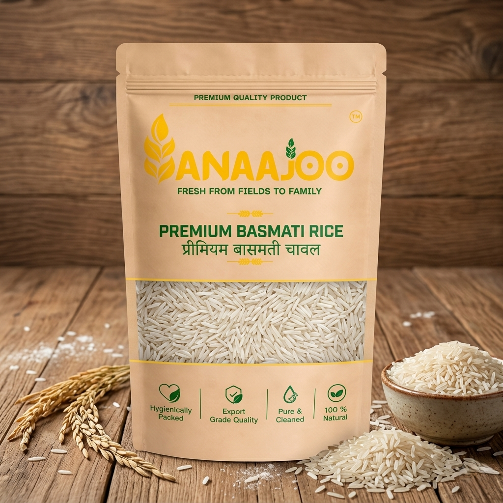 Anaajoo Premium Basmati Rice (प्रीमियम बासमती चावल) | Extra Long Grain, Rich Aroma, Chemical-Free, Sortex Cleaned