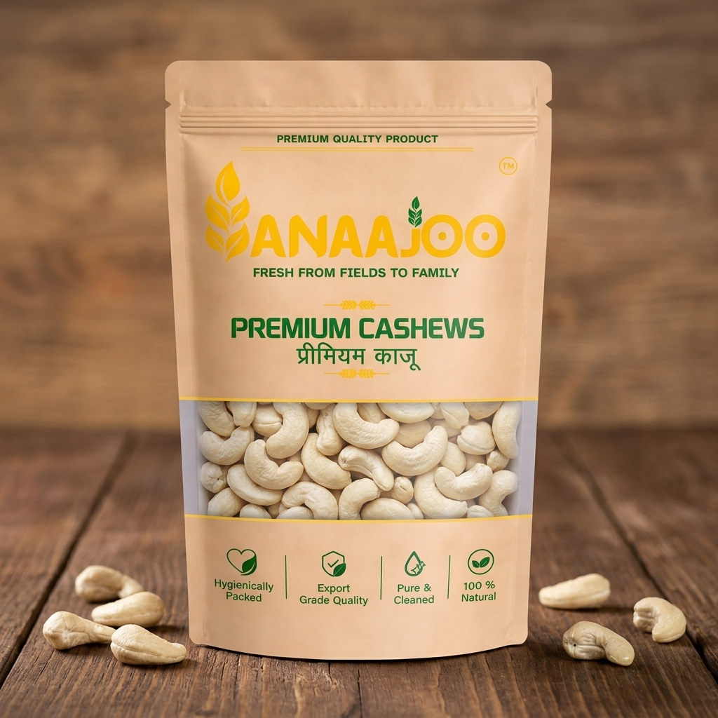 Anaajoo Premium Cashews (प्रीमियम काजू) | Kaju, Creamy & Crunchy, Chemical-Free, Luxury Dry Fruit