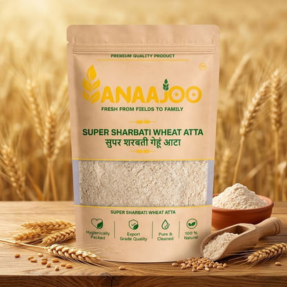 Anaajoo Super Sharbati Wheat Atta (सुपर शरबती गेहूं आटा) | Premium Chakki Fresh Atta, Soft Rotis, Chemical-Free