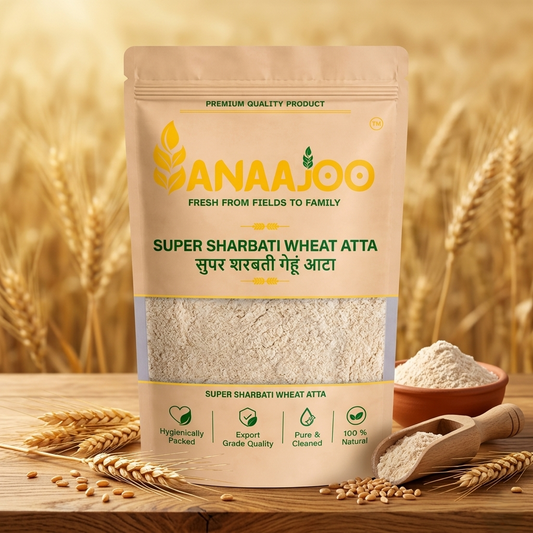 Anaajoo Super Sharbati Wheat Atta (सुपर शरबती गेहूं आटा) | Premium Chakki Fresh Atta, Soft Rotis, Chemical-Free