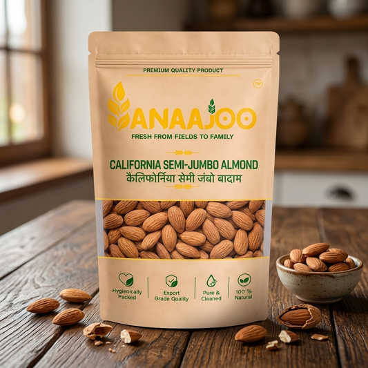 Anaajoo California Semi-Jumbo Almond (कैलिफोर्निया सेमी जंबो बादाम) | Medium-Large Badam, Premium Quality, Chemical-Free