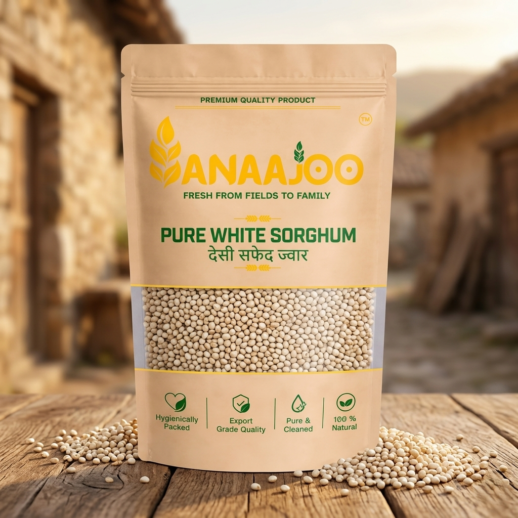 Anaajoo Pure White Sorghum (देसी सफेद ज्वार) | Premium Jowar Grain, Chemical-Free, Sortex Cleaned, Gluten-Free