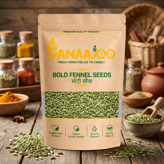 Anaajoo Bold Fennel Seeds (मोटी सौंफ) | Premium Large Saunf, Chemical-Free, Sortex Cleaned, Rich Aroma