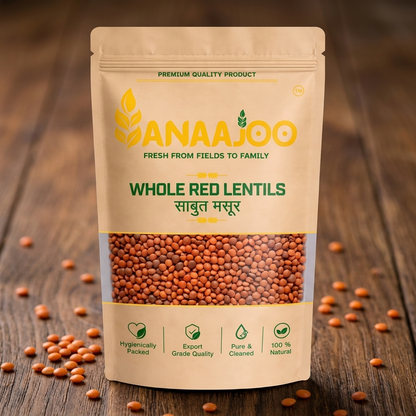 Anaajoo Whole Red Lentils (साबुत मसूर) | Premium Masoor Whole, Chemical-Free, Sortex Cleaned, High-Protein