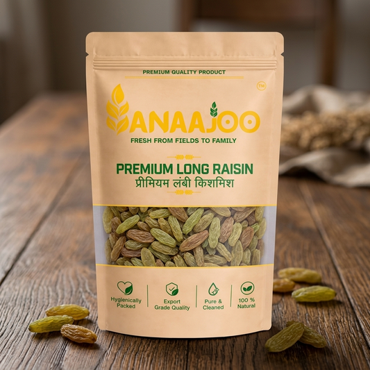 Anaajoo Premium Long Raisins (प्रीमियम लंबी किशमिश) | Naturally Sweet, Chemical-Free, High-Quality Kishmish