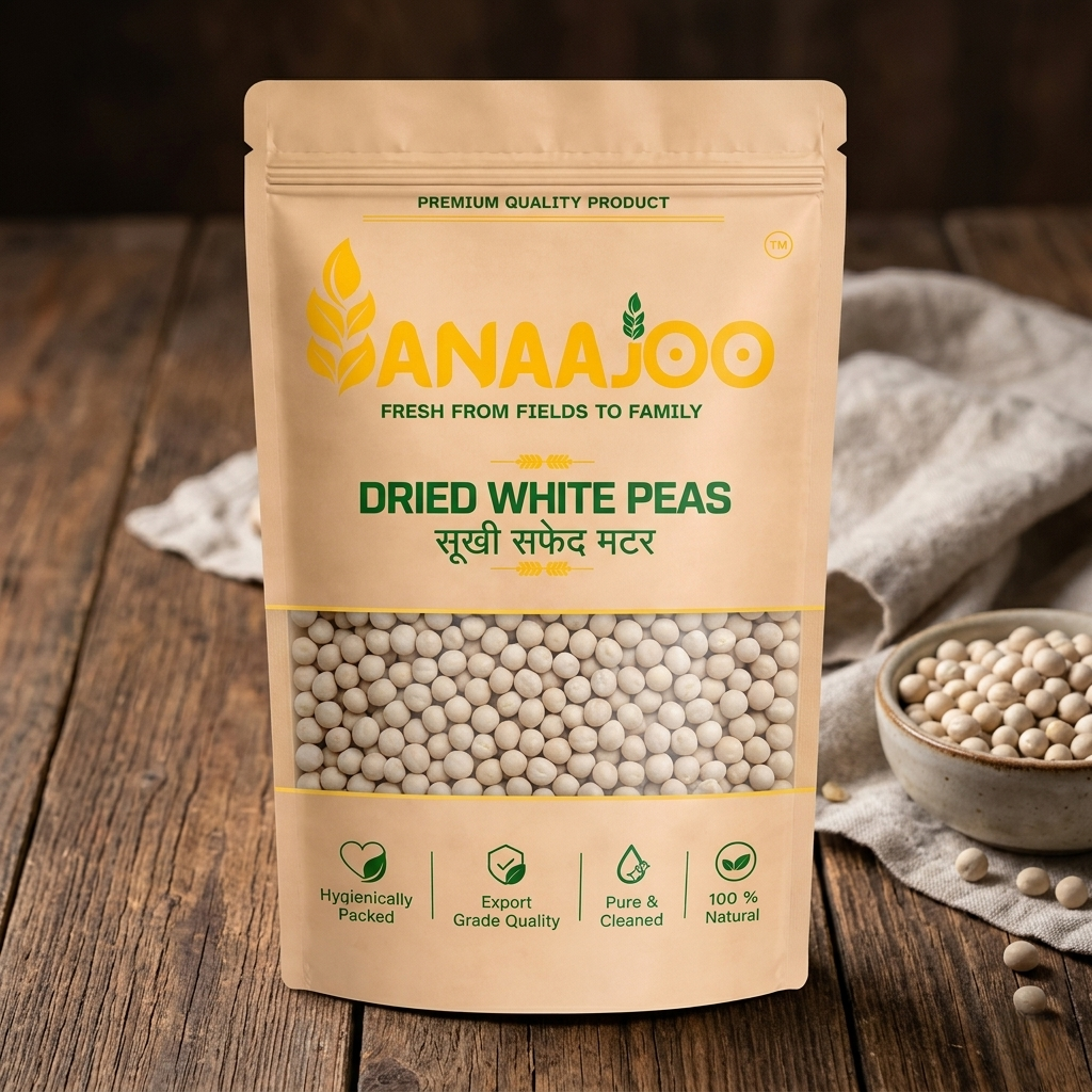 Anaajoo Dried White Peas (सूखी सफेद मटर) | Premium White Matar, Chemical-Free, Sortex Cleaned, High-Protein