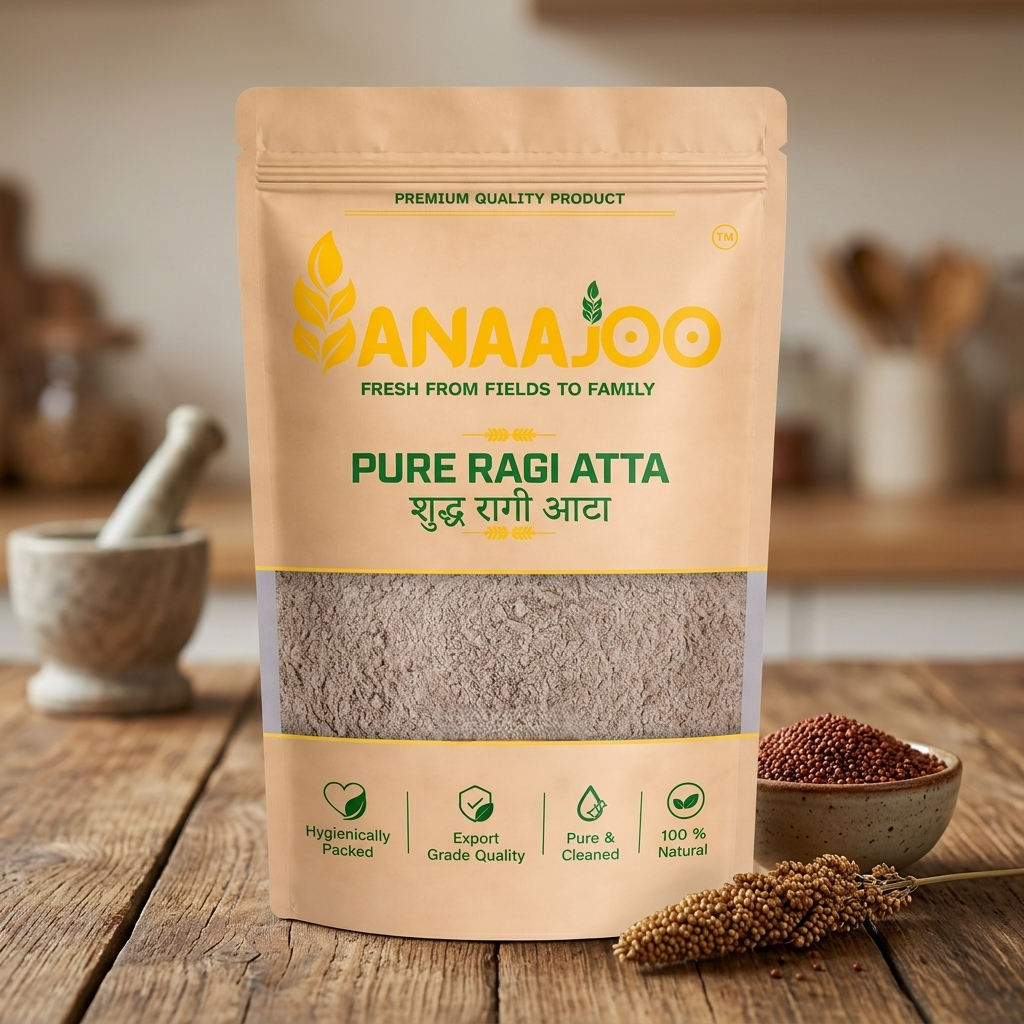 Anaajoo Pure Ragi Atta (शुद्ध रागी आटा) | Finger Millet Flour, Calcium-Rich, Chemical-Free, Healthy Atta