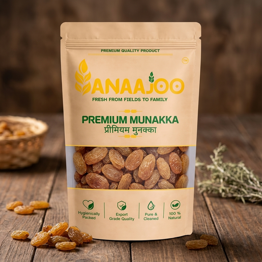 Anaajoo Premium Munakka (प्रीमियम मुनक्का) | Large Raisins, Natural Sweet, Chemical-Free, Wellness Dry Fruit