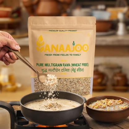 Anaajoo Pure Multigrain Rava (Wheat Free) (शुद्ध मल्टीग्रेन दलिया - गेहूं रहित) | Gluten-Free Style, Healthy Grain Blend, Chemical-Free