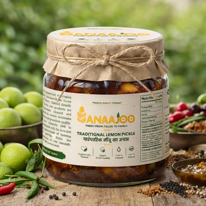 Anaajoo Traditional Lemon Pickle (पारंपारिक नींबू का अचार) | Handmade, Chemical-Free, Authentic Homemade Taste