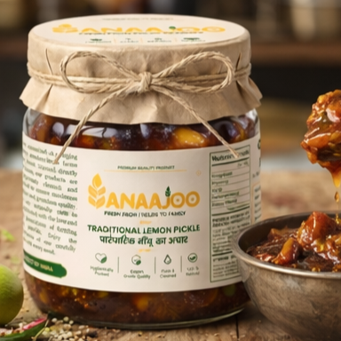 Anaajoo Traditional Lemon Pickle (पारंपारिक नींबू का अचार) | Handmade, Chemical-Free, Authentic Homemade Taste