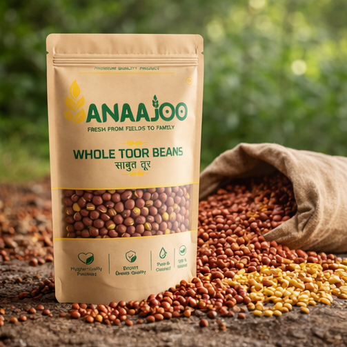 Anaajoo Whole Toor Beans (साबुत तूर) | Premium Arhar Whole, Chemical-Free, Sortex Cleaned, High-Protein