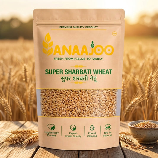 Anaajoo Super Sharbati Wheat (सुपर शरबती गेहूं) | Premium Quality, Chemical-Free, Sortex Cleaned Whole Wheat
