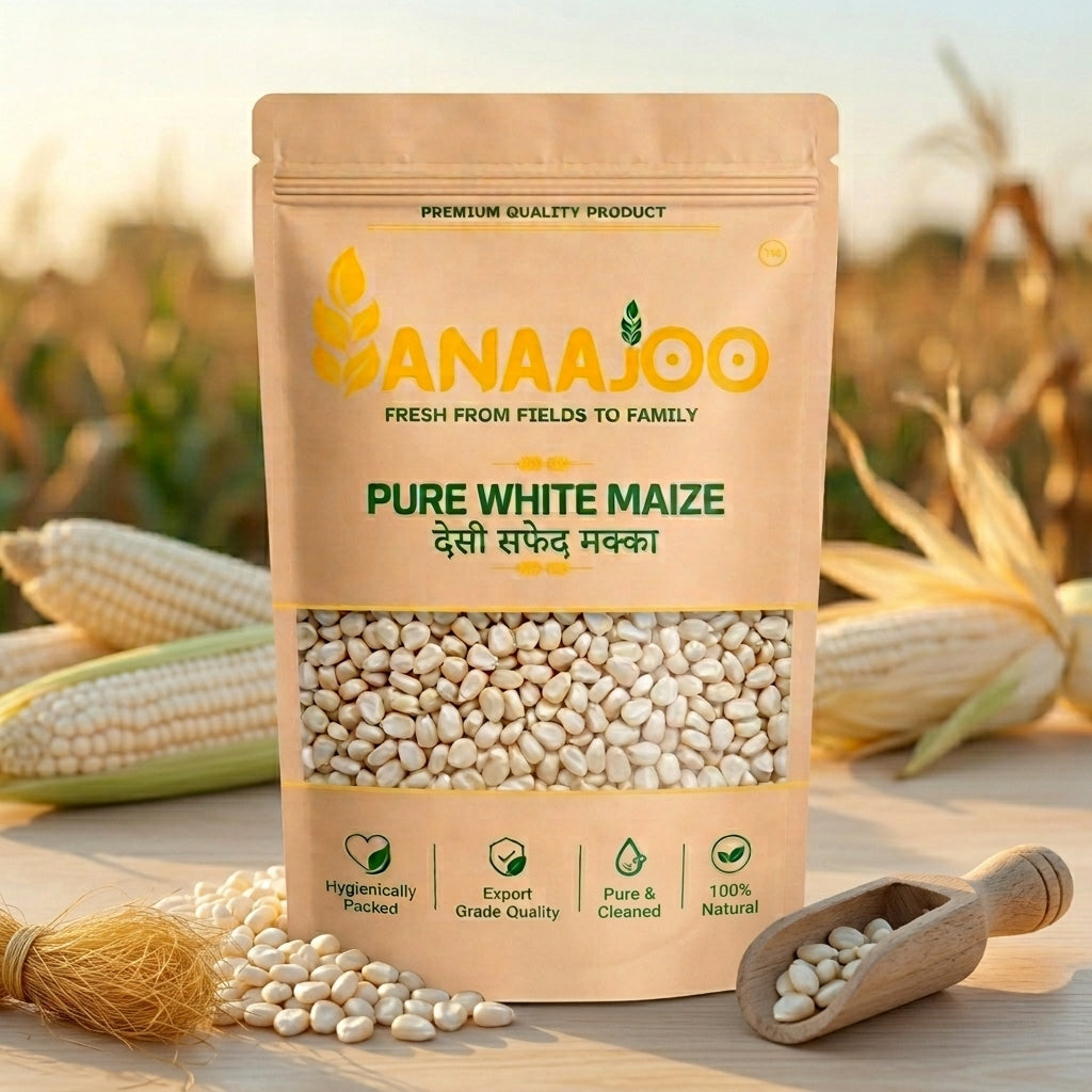 Anaajoo Pure White Maize (देसी सफेद मक्का) | Premium Desi Corn, Chemical-Free, Sortex Cleaned